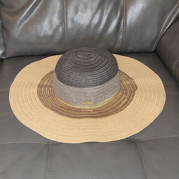 Ellen Tracy 5" Wide Brim Floppy Sun Beach Hat Gold Hardware - Picture 9 of 9